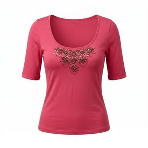 NWT i.e. Coral Pink Beaded Scoop Neck 3/4 Sleeve Top Size Medium